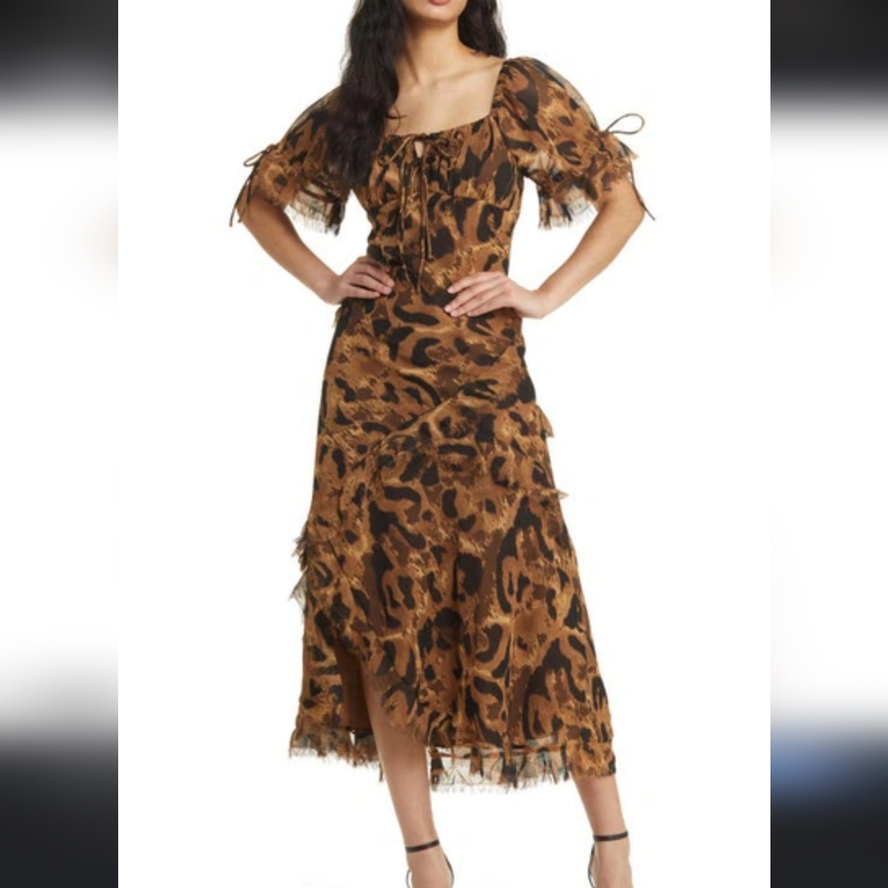 Topshop Brown Leopard Midi Dress